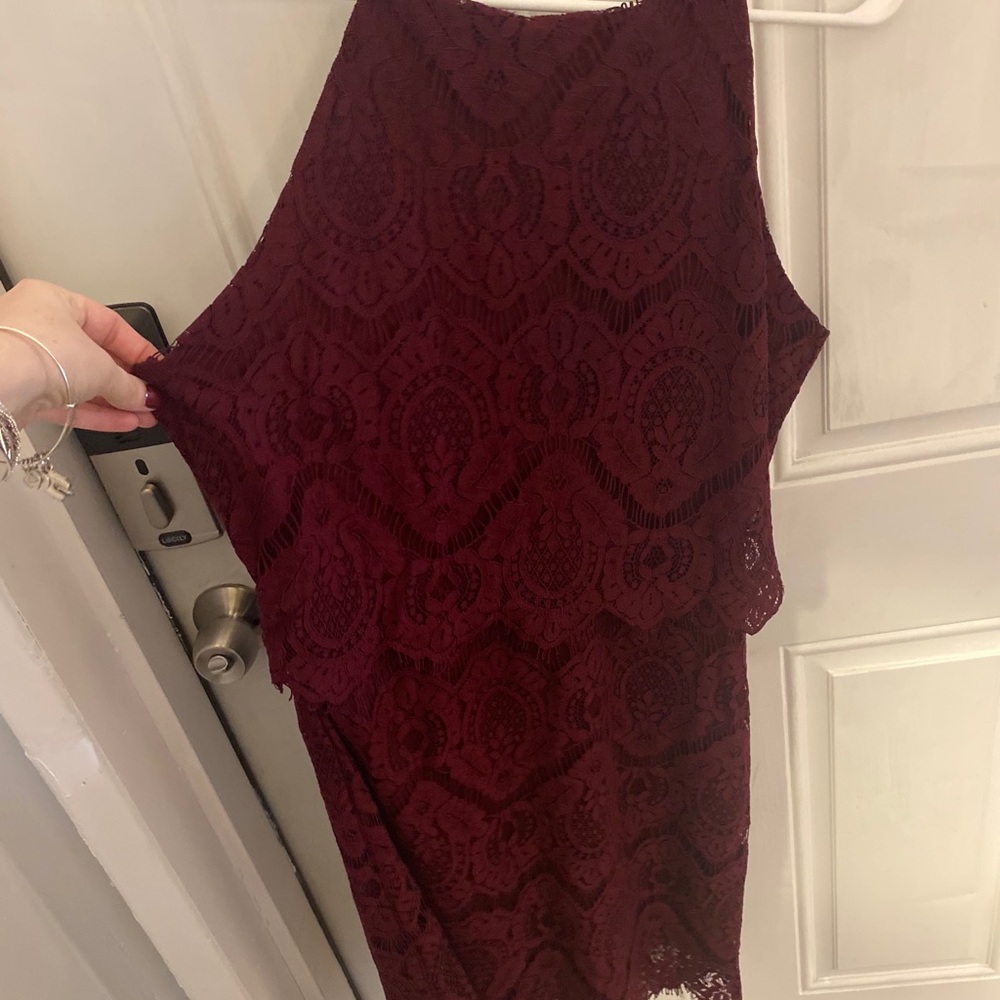 All lace dress with keyhole button back- boat neck
